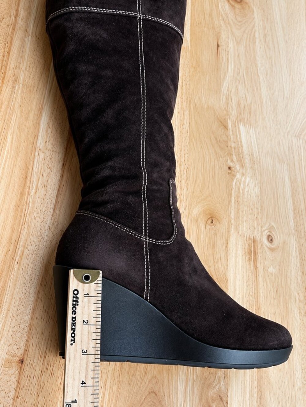 Cole Haan Brown Suede Waterproof Wedge Knee High Boots 6.5 - Picture 9 of 16